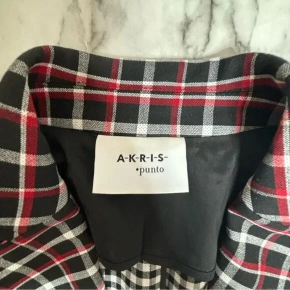 Akris Punto Red Black Plaid stripe Patterned blazer Business career size US 2